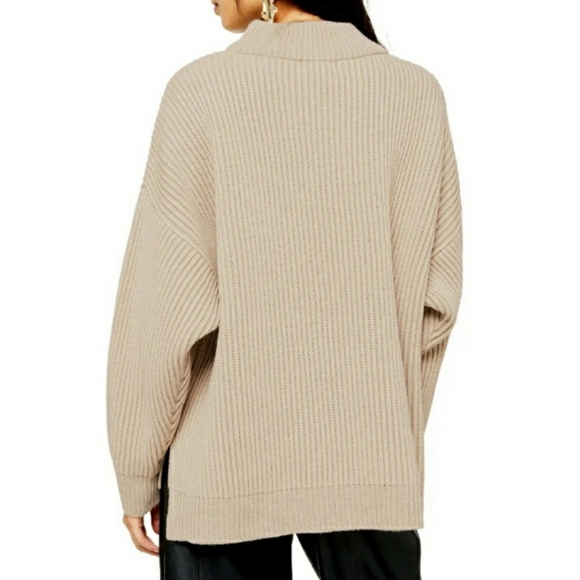 Topshop Mock Neck Ribbed Knit Sweater Slouchy Tan - Picture 3 of 9